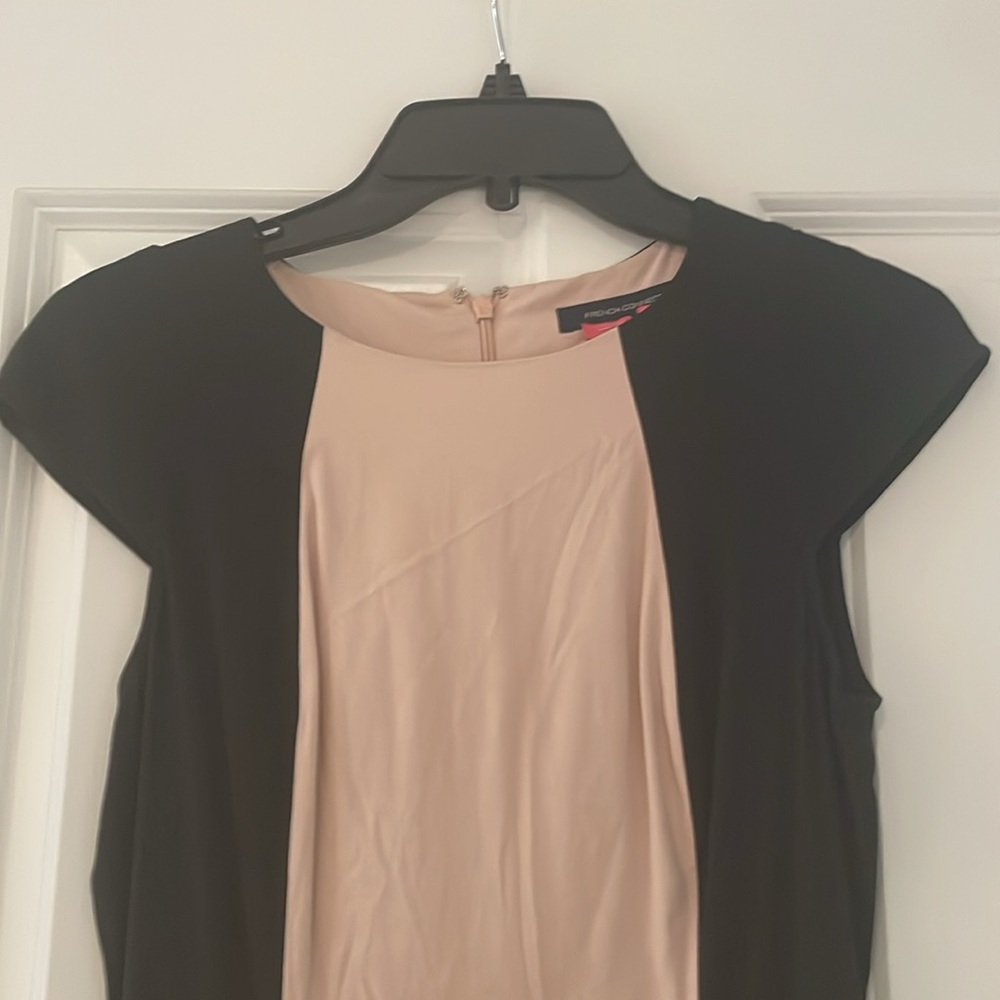 French Connection pink and Black color block LBD size 8 cap sleeves sheath dress - Picture 2 of 8